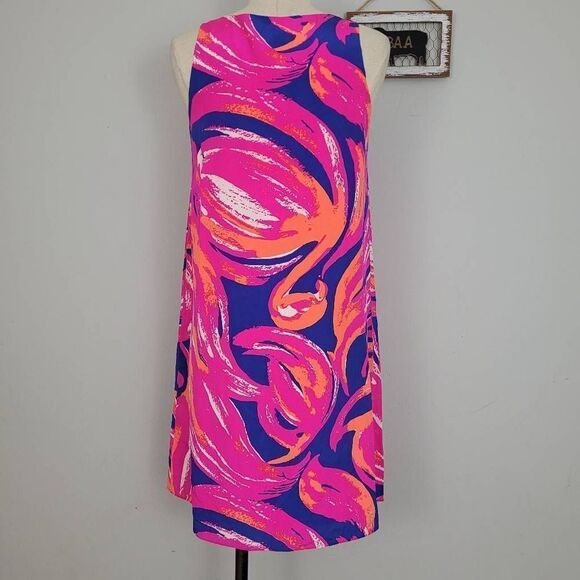 Lilly Pulitzer Jackie Shift‎ Dress Sz XS 100% Silk Bomber Blue Plume Blume 23198 - Picture 3 of 12